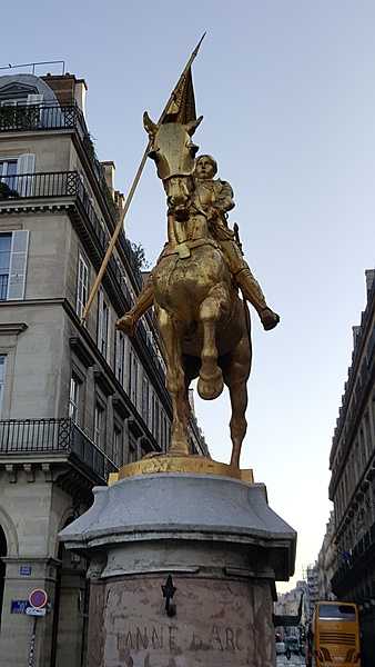 This gilded bronze statue of Joan of Arc is located in the middle of the street at the Place des Pyramided in Paris. Erected in 1874, the statue sits not far from the site where Joan was wounded trying to take back Paris from the invading British on 8 September 1429.