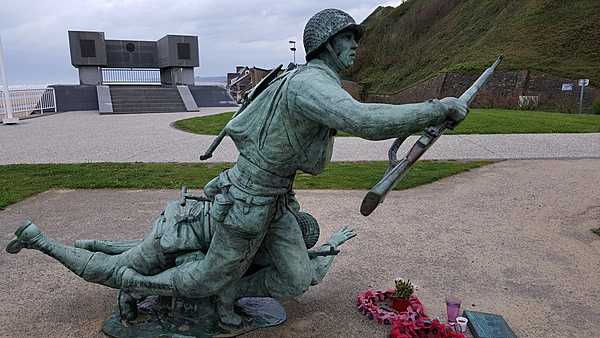 The poignant Wounded Soldier Memorial on Omaha Beach in Normandy.