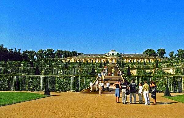 The terrace at Sanssouci, the former summer palace of Frederick II of Prussia, at Potsdam, near Berlin.