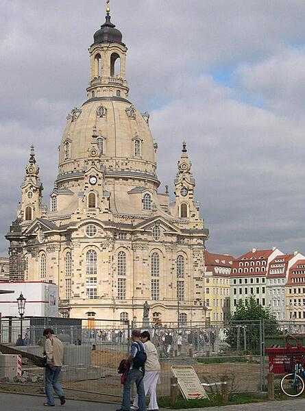 The original Frauenkirche (Church of Our Lady) in Dresden, a Baroque Lutheran place of worship, was built in the 18th century. The distinctive structure was completely destroyed by the bombing of 1945. Reconstruction was begun in 1993, after German reunification, and completed in 2005. Today the church serves as a symbol of reconciliation between former warring enemies and is a hugely popular tourist destination.