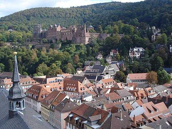 View of Heidelberg and the Castle from the tower of the Church of the Holy Spirit.