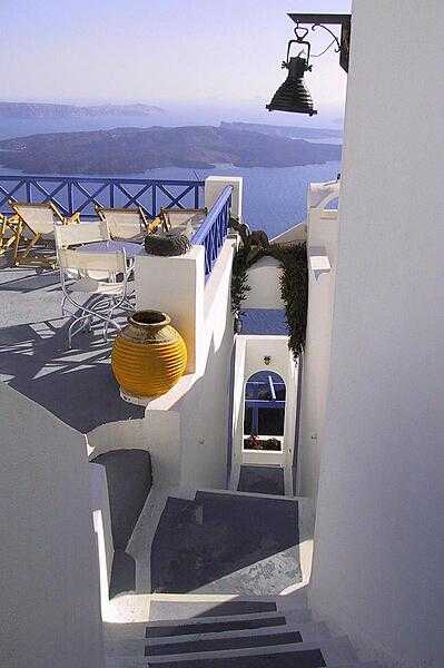 Picturesque view of Santorini Bay.