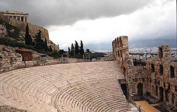 The Odeon of Herodes Atticus in Athens lies on the south slope of the Acropolis. Built in A.D. 161, the structure still serves as a venue for concerts; it has a seating capacity of 5,000.