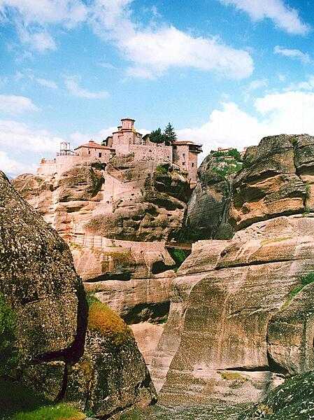 Varlaam Monastery at the Meteora complex is one of six remaining 14th-century monasteries built on natural sandstone pillars.