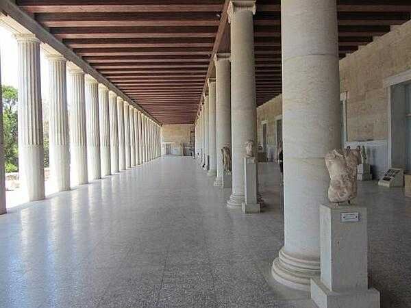 The Stoa of Attalos in the Agora in Athens was a 2nd century B.C. shopping mall with both arcades divided into shops. Between 1952 and 1956 the American School of Classical Studies reconstructed the building and converted it into a museum. The statues on display were once on temples in the marketplace.