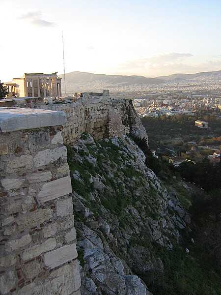 The Erechtheion appears in the upper left of this view of Athens from the Acropolis.