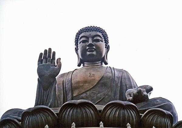 Close up of the Tian Tan Great Buddha on Lantau Island.