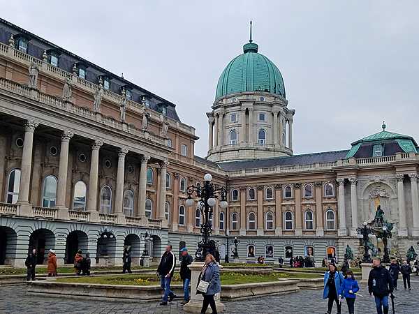 The Royal Castle (also referred to as the Royal Palace) on Castle Hill. Formerly the residence of Hungarian kings, the castle now houses the Hungarian National Gallery and the Budapest History Museum.