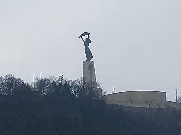 The Liberty Statue or Freedom Statue on Gellert Hill in Budapest commemorates those "who sacrificed their lives for the independence, freedom, and prosperity of Hungary." Originally erected in 1947 in remembrance of what was then referred to as the Soviet liberation of Hungary in World War II, the monument was rededicated in 1989 following the transition from communist rule to democracy.