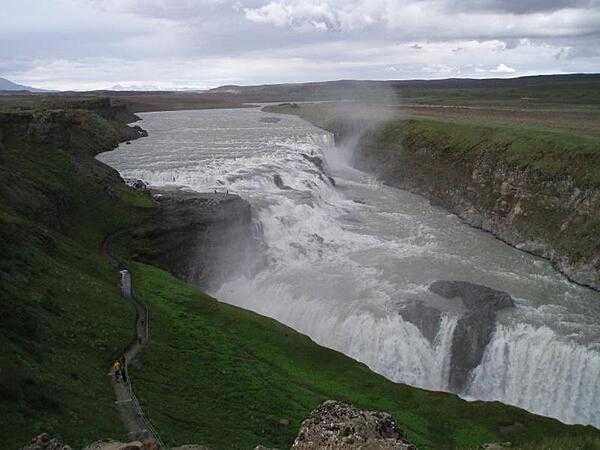 The Gullfoss Waterfall has a distinctive stairstep configuration.