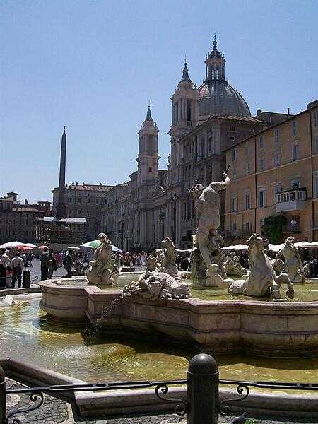The Piazza Navona in Rome is surrounded by Baroque Era buildings and has been used for markets, theatrical shows, and horse races. Its Fountain of the Four Rivers was sculpted by Gian Lorenzo Bernini in 1651.