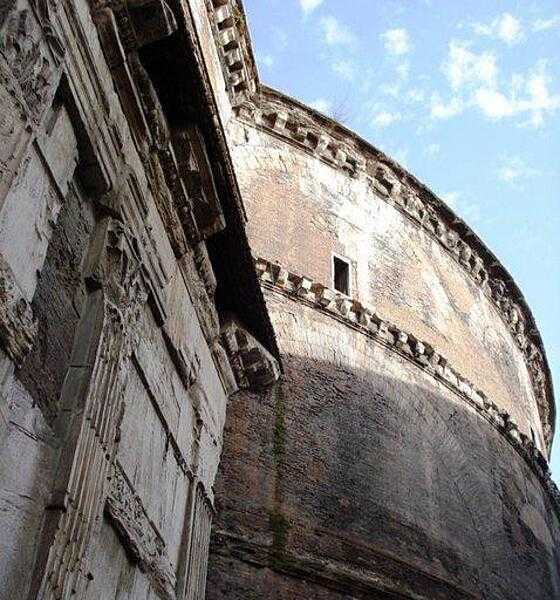 A close-up of the Pantheon in Rome.