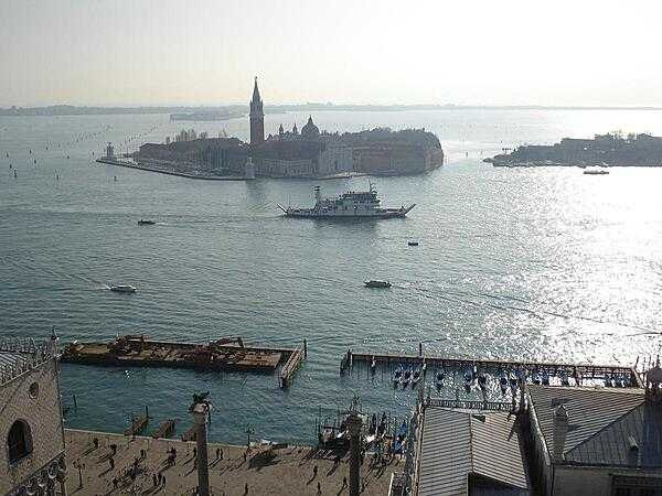 San Giorgio Maggiore Island in Venice viewed from St. Mark&apos;s campanile.