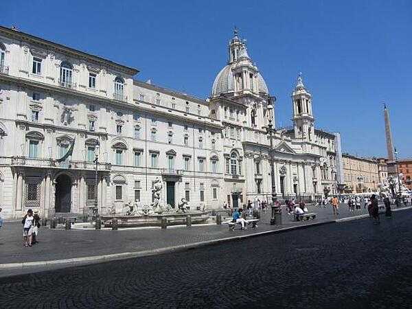 The Palazzo Pamphilj (also spelled Pamphili) in the Plaza Navona in Rome. The palace was built in the 17th Century for Pope Innocent X; it is now the Embassy of Brazil.