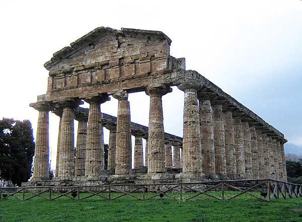 The Greek Temple of Athena at Paestum in southern Italy dates to circa 500 B.C.