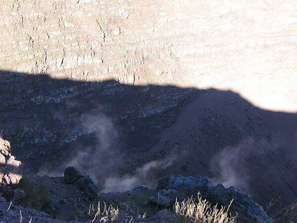 Steam venting inside the crater on Mount Vesuvius.