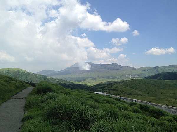 A view of Mount Aso on the island of Kyushu. The active volcano is the largest in Japan, and is among the largest in the world.