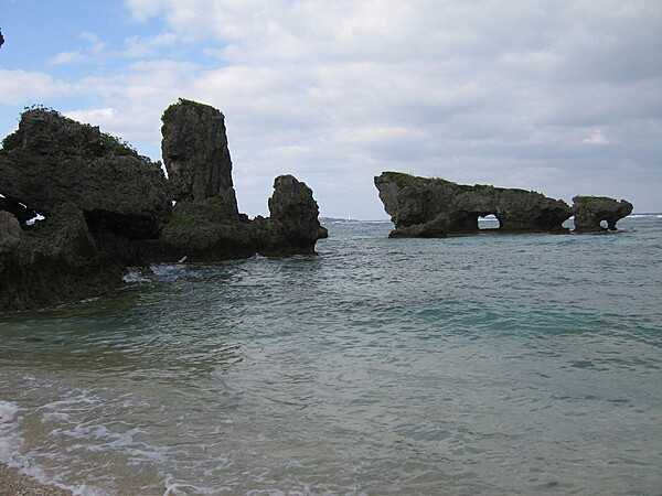 Sea stacks along an Okinawan shore.