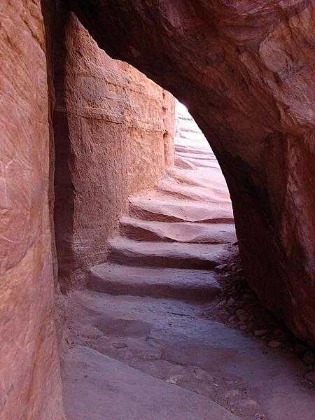 An ancient and worn staircase in Petra.