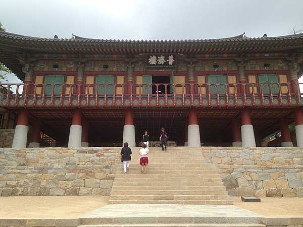 The Beomeosa temple complex is located on the eastern edge of Geumjeongsan, a famous mountain outside Busan. The photo shows the entrance to the main temple.