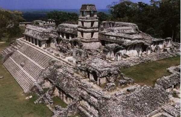 A view of the Palace of Palenque, in Chiapas State. Palenque is one of the most beautiful and archaeologically important lowland Maya sites; it reached its maximum extent between A.D. 600–700. The Palace, located in the center of the site, is the largest building complex in Palenque measuring 97 m by 73 m at its base. The most unusual and recognizable feature of The Palace is the four-story structure known as The Observation Tower. The Palace Complex is built atop an immense low platform, and was expanded and remodeled over the centuries.
