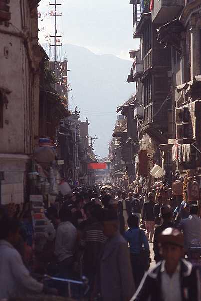 A busy street scene in Kathmandu.