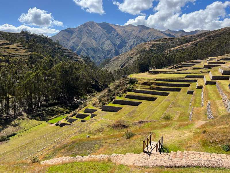 Agricultural terraces in Chinchero.  The Inca were able to raise crops in the harsh Andean environment using series of terraces and clever irrigation systems.