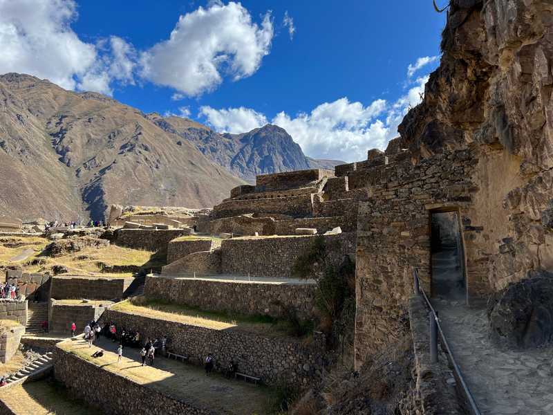 Ollantaytambo sits at the entrance to the Sacred Valley; it served as the Inca's primary fortress in the region. Construction dates to the pre-Columbian era. The locals still occupy the Inca buildings at the center of this ancient town.