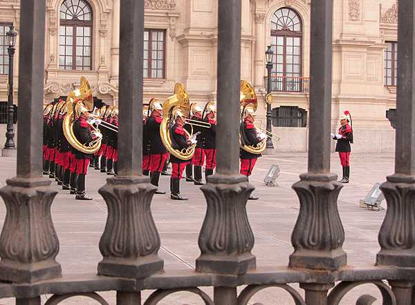 At the Presidential Palace in Lima. The military band at the Palace performs at noon daily.