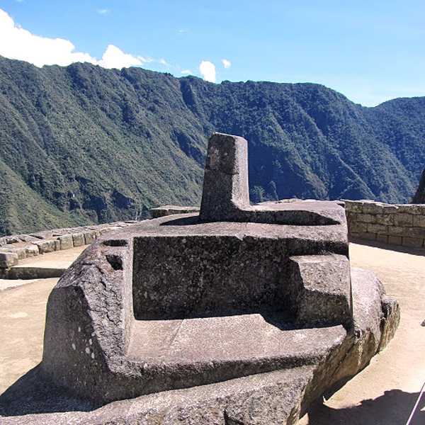 The Intiwatana at Machu Picchu is a notable ritual stone that has been described as an astronomic clock, a type of sundial, or a calendar of the Inca. The Inca believed the stone held the sun in its place along its annual path in the sky. The stone aligns with the sun's position during the winter solstice (June 21), casting its longest shadow on its southern side. At midday on the equinoxes the sun stands almost above the pillar, casting no shadow at all.

In Quechua, "inti" is the name of "the sun" and "wata-" is a verb root meaning "to tie or hitch (up)." The "-na" suffix indicates a tool or place. Hence inti-wata-na is literally an instrument or place to "tie up the sun," often colorfully conveyed as "The Hitching Post of the Sun."