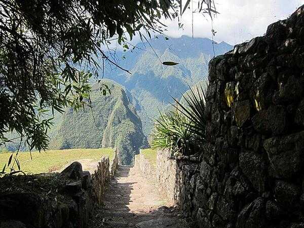 A section of the Inca Trail near the Machu Picchu ruins. The Trail between Cusco, the Inca&apos;s ancient capital, and the ruins are approximately 80 km (50 mi).