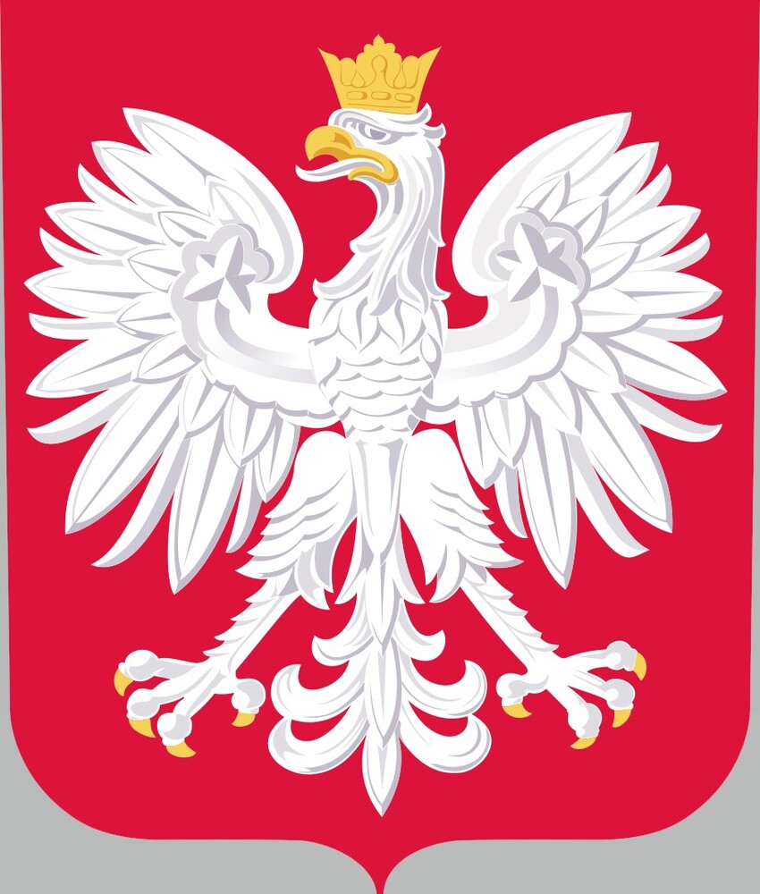 Poland’s coat of arms was designed in 1927 by noted Polish graphic artist and educator Zygmunt Kaminski. The white crowned eagle is the national symbol, and white and red are the national colors, with white representing purity and truth and red symbolizing courage and the blood shed for freedom.