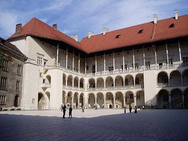 The interior courtyard of Wawel Castle in Krakow.