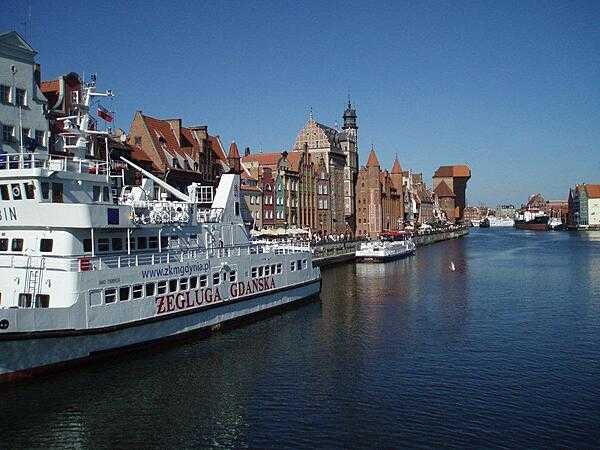 A view of the inner harbor of Gdansk. The city lies on the southern shore of Gdansk Bay on the mouth of the Motlawa River.