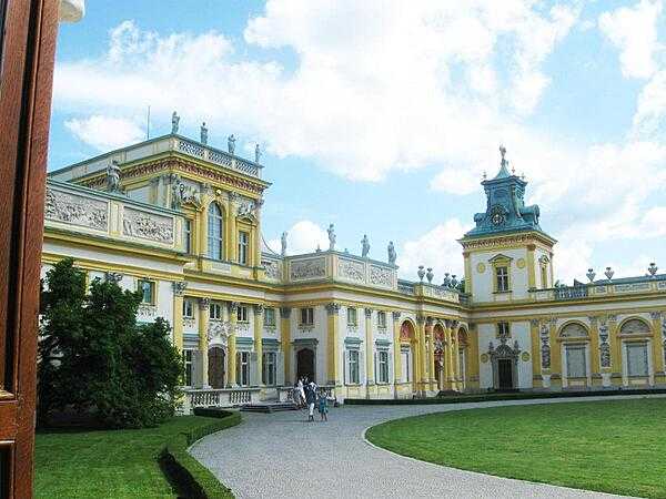 View of the corps de logis (large central block) of Wilanow Palace in Warsaw.