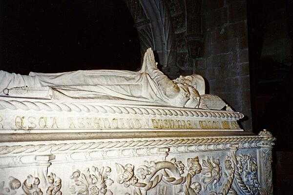 The tomb of Vasco de Gama in the Jeronimos Monastery in Belem, a parish (district) in southwestern Lisbon.