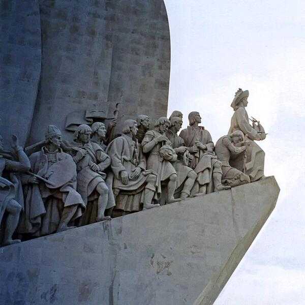A detail from the Padrao dos descobrimentos (Monument to the Discoveries) in Lisbon, which celebrates the contributions of the Portuguese in the Age of Discovery during the 15th and 16th centuries. The main statue of Prince Henry the Navigator (1394-1460), holding a model of a carrack (a three- or four-masted sailing ship), leads a procession of 32 figures (16 on either side ramp) on the monument. This view is of the west side.