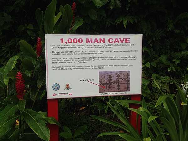 Sign at the entrance to a vast cave system carved out by Japanese defenders on Peleliu.