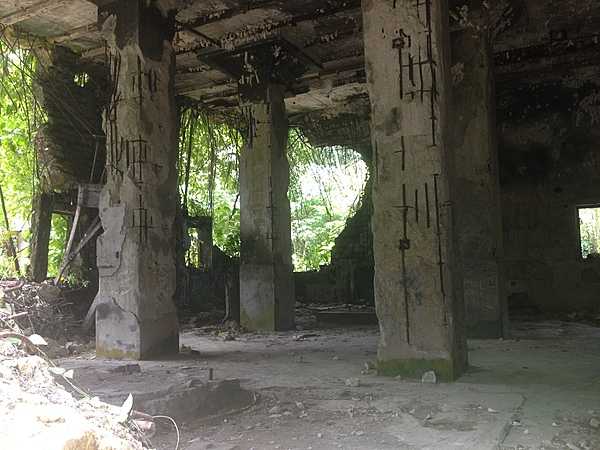 The remains of a Japanese airfield building on Peleliu.