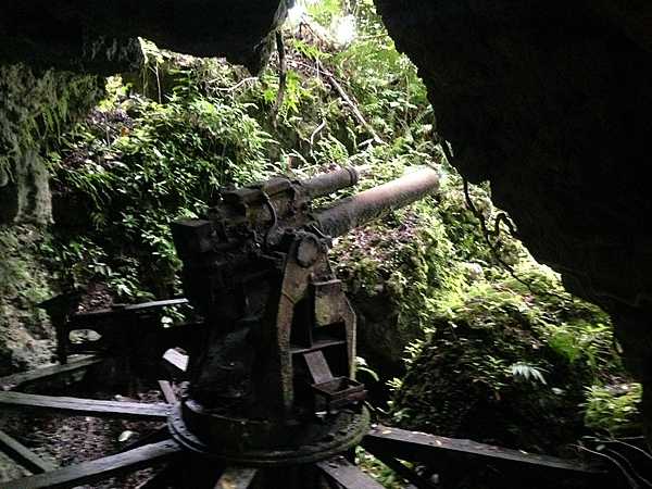 Japanese artillery position in a cave at Peleliu.