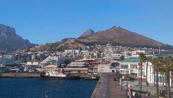 Mountains seen from the vantage of Cape Town Harbor.
