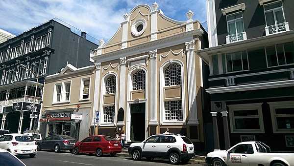 Buildings in Cape Town with ornate facades.
