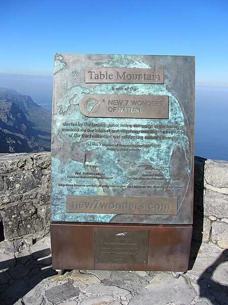 Monument marking Table Mountain as one of the New 7 Wonders of Nature.