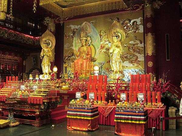 Statues in the Buddha Tooth Relic Temple in Singapore.