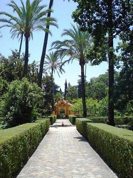 Pathway in the gardens of the Alcazar in Seville.
