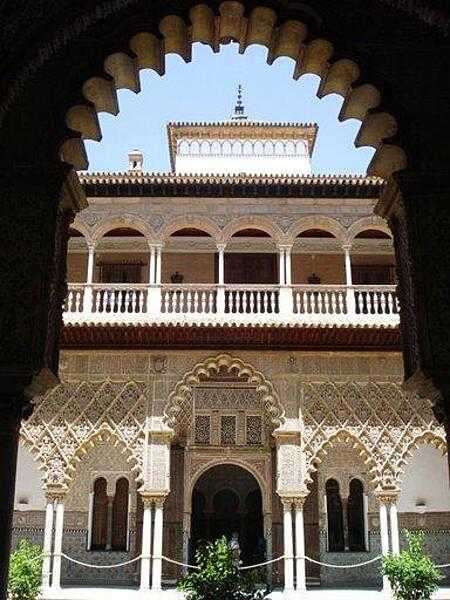 The Patio de las Doncellas (Courtyard of the Maidens) in the Alcazar in Seville.