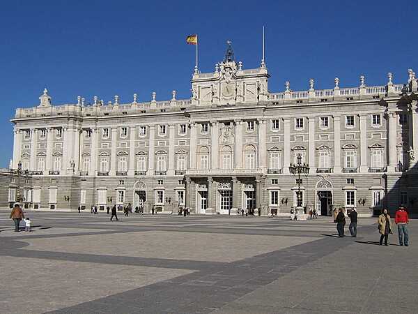 View of the Royal Palace in Madrid from the Plaza de la Armeria.