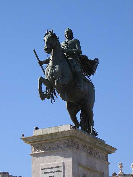 Equestrian statue of King Philip IV at the Royal Palace in Madrid.