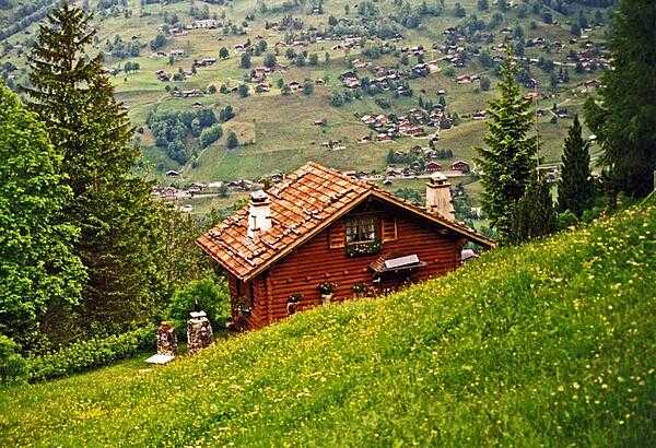 House overlooking an Alpine valley.