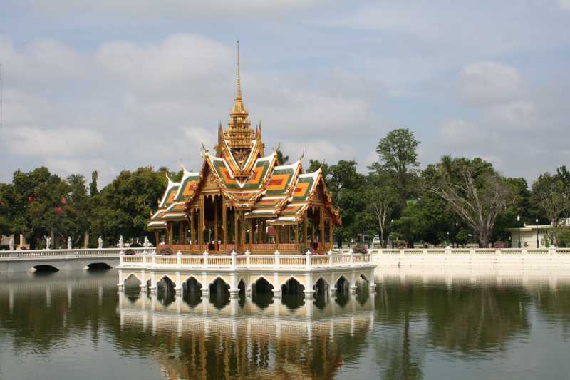 The ornate pavilion known as Aisawan Thiphya-Art floats in the middle of a pond at Bang Pa-In Palace.  Today a bronze statue of King Chulalongkorn occupies the pavilion.